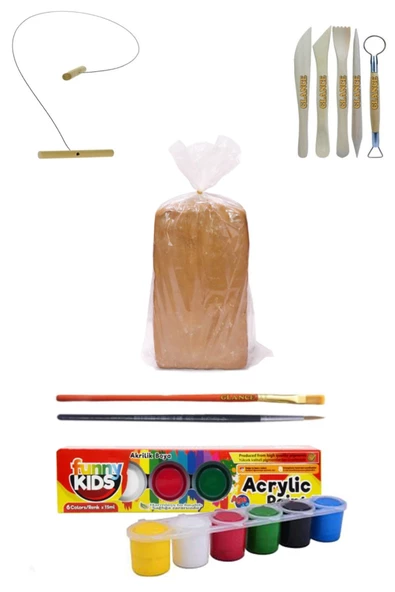 Kırmızı Çömlek Çamuru 5 kg Kesme Teli 5'li Ebeşuarlı 15 ml Akrilik 6'lı Set ürün görseli 1