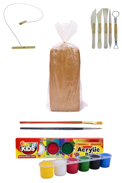 Kırmızı Çömlek Çamuru 10 kg Kesme Teli 5'li Ebeşuarlı 15 ml Akrilik 6'lı Set ürün görseli 1