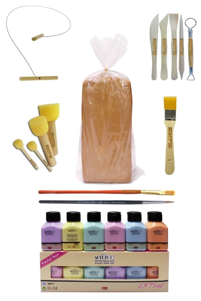 Kırmızı Çömlek Çamuru 10 Kg Artdeco Akrilik Boya 6x75 Ml Pastel Kesme Teli 5'li Ebeşuar Fırça Ponpon ürün görseli 1