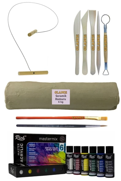 Beyaz Seramik Hamuru 6 Kg Kil Kesme Teli 5'li Ebeşuar Rich Master-mix Akrilik Ser 6lı 60 Cc ürün görseli 1