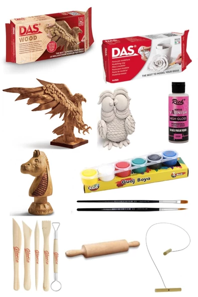 DAS Wood 350 Gr Modelling clay Ahşap Modelleme DAS 500 GR Beyaz Ebeşuar kil Seti ürün görseli 1