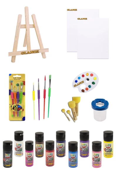 Mini Şövale 25x35 2'li Tuval Funny Kıds 20ml 10'lu Akrilik Boya Başlangıç Seti ürün görseli 1