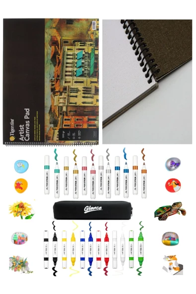 Artist Canvas Pad Tuval Defter A3 10 Yp Akrilik Metalik Marker 6 Metalik 6 Canlı Renkler 12'li Set ürün görseli 1