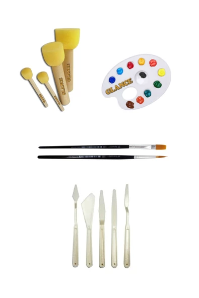 Godeli Palet 4 Lü Ponpon Fırça 5 Li Spatula Ve Fırça Seti ürün görseli 1