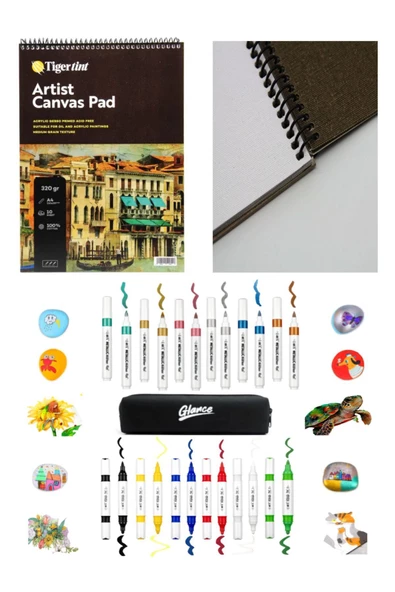 Artist Canvas Pad Tuval Defter A4 10 Yp Akrilik Metalik Marker 6 Metalik 6 Canlı Renkler 12'li Set ürün görseli 1