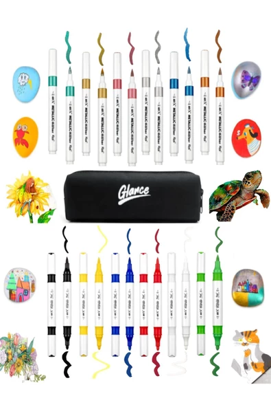 ART-X Akrilik Metalik Marker 6 Metalik 6 Canlı Renkler 12'li Set Kalemlik Hediye ürün görseli 1