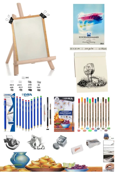 Dereceli Kurşun Kalem Seti 25x35  Duralit Masaüstü Drawing Şövale Set  Polycolor 12'li Set ürün görseli 1