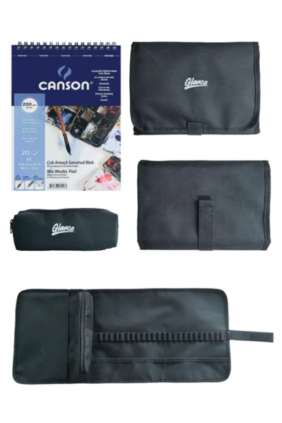 Canson Çok Amaçlı Sanatsal Blok A5 200 Gr 20 Yaprak Cepli Siyah Kalemlik 24 bölmeli + Kalem Kutusu ürün görseli 1
