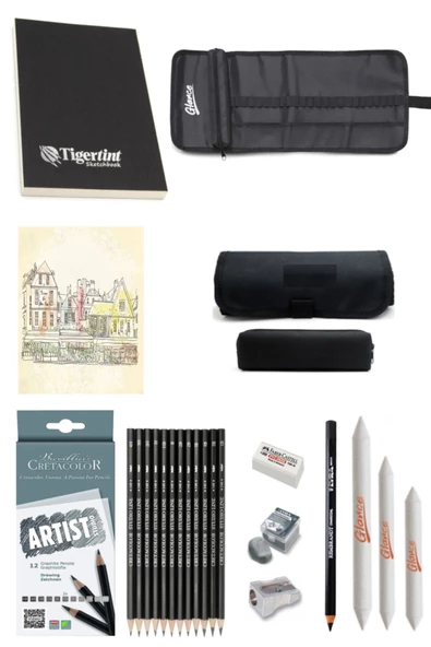 Tigertint Sketchbook Eskiz Defteri 100 gr A5 80 YP Cretacolor kalem Eskiz Çizim Seti 12'Lİ ürün görseli 1