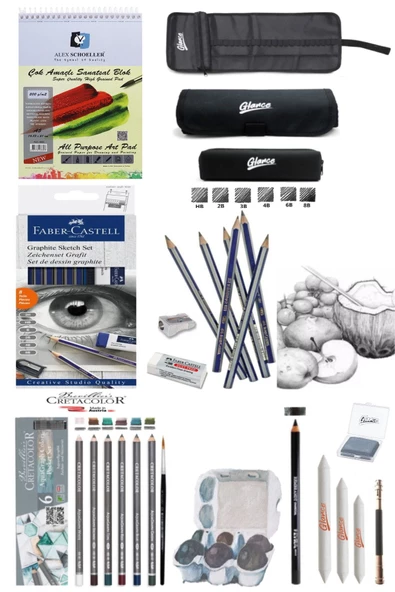 Alex Schoeller 200gr A5 20 Yaprak Cretacolor 6'lı Aquarell Sulandırılabilir Dereceli Eskiz Set ürün görseli 1