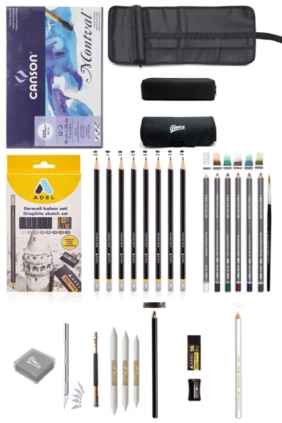 Canson Defter A5 200gr Adel Dereceli Kalem Seti 8'li Cretacolor 6'lı Aquarell Sulandırılabilir Rulo ürün görseli 1