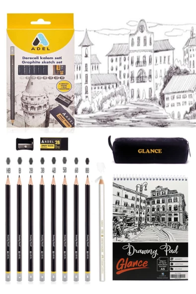 Eskiz Defteri A5 120 gr 50 yp Adel Dereceli Kalem Seti 8'li Drawing ürün görseli 1