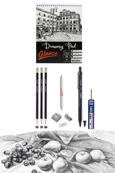 Eskiz Defteri A5 120 gr 50 yp Adel Blackline Metal Gövdeli Siyah 0.7 mm Versatil Kalem Set ürün görseli 1