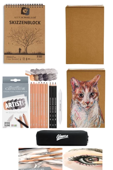 Alex Schoeller Kraft A5 Üstten Spiralli 50 yp Cretacolor Artist Studio Sketching Pencils 11'li Set ürün görseli 1