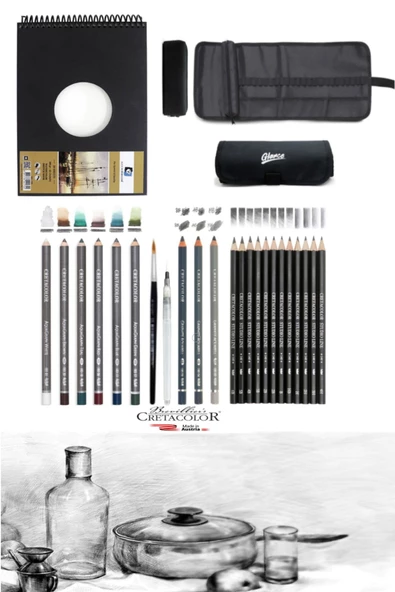 Alex Schoeller A5 300 Gr Cretacolor 6'lı Aquarell Sulandırılabilir Fırçalı Rulo Kalemlik Eskiz Seti ürün görseli 1
