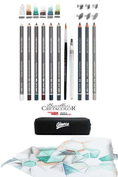 Cretacolor 9'lu Aquarell Sulandırılabilir Fırçalı Karakalem Eskiz Dereceli Çizim Kalemi Çantalı Set ürün görseli 1