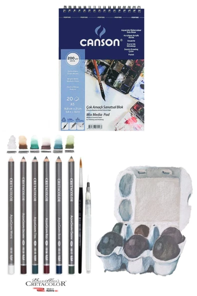 Canson Eskiz Defteri Cretacolor 6'lı Aquarell Sulandırılabilir Fırçalı Eskiz Dereceli Çizim Seti ürün görseli 1