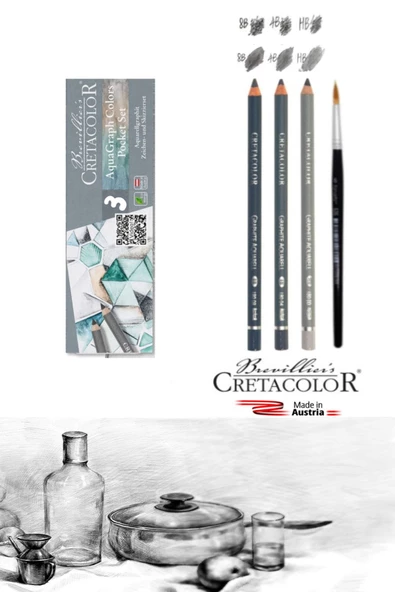 Cretacolor Graphite Aquarelle Pencil 4b-hb-8b Fırçalı Set ürün görseli 1