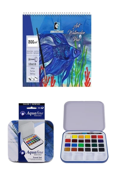 Alex Spiralli Suluboya Defteri 300 Gr 12 Yp 15x15 Cm Daler Rowney Aquafine Suluboya Set 24'lü ürün görseli 1