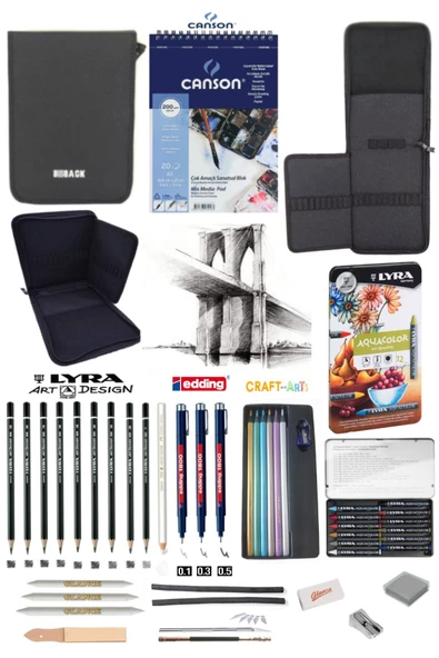 Eskiz Defteri Lyra Dereceli Craft 6lı Lyra Aquacolor Pastel Boya 12 Renk Bback 2 Katlı Eskiz Çantası ürün görseli 1