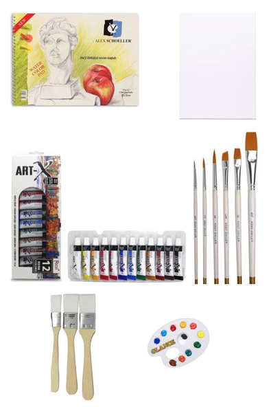 Alex Schoeller 25x35 Resim Defteri 120gr 15 Yaprak-art-x 12 Ml 12 'li Akrilik Tuval Set ürün görseli 1