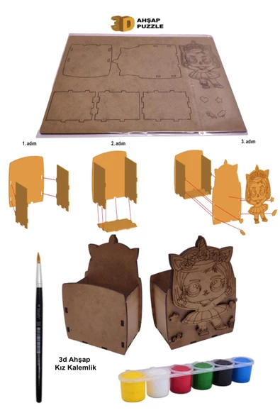 Ahşap Puzzle 3d Kız Kalemlik ürün görseli 1