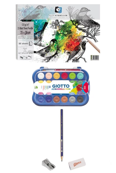 Alex Schoeller Resim Defteri 25 Yp 120gr 25x35 Cm Çizim Defteri Giotto Aquaarell Sulu Boya 30mm 24lü ürün görseli 1