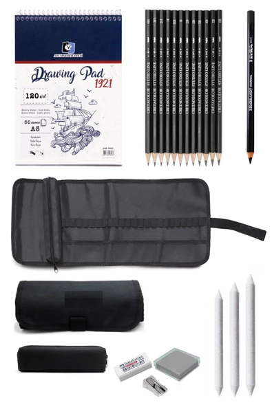 Eskiz Defteri A5 120 Gr 50 Yp Cretacolor Dereceli Kalem Studioline Çantalı Eskiz Çizim Seti ürün görseli 1