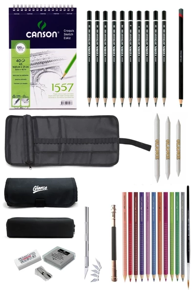 Canson A5 Eskiz Defteri 120 Gr Lyra Dereceli Kalem Faber Aquarel Kalem Rulo Çantalı Çizim Eskiz Seti ürün görseli 1