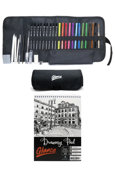 Eskiz Defteri A5 120 gr 50 Yp Faber Watercolor Kuru Boya Lyra Karakalem Rulo Bez Çantalı Eskiz Seti ürün görseli 1