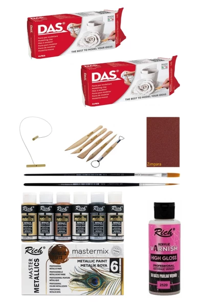 Das Beyaz Seramik Kili 500 grx2gr Rich Mastermix 60 cc 6'lı Metalik Renkler Akrilik Boya Seramik Set ürün görseli 1