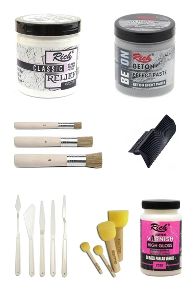 Beton Efekt 1000grrich Beton Pasta 350 Gr- Stencil Fırça Seti ürün görseli 1
