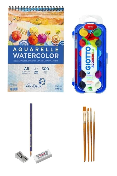 Van Dyck Suluboya Defteri A5 300 Gr 20 Yp Giotto Aqurell Block Sulu Boya 23 mm 12 Li Set ürün görseli 1