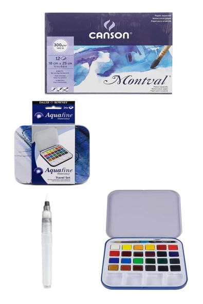 Daler Rowney Aquafine 24'lü Tablet Suluboya Canson Suluboya Defteri 18x25cm 300gr Fırça Uçlu Kalem ürün görseli 1