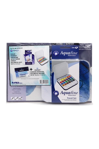 Daler Rowney Aquafine 24'lü Yarım Tablet Suluboya Seti Canson Montval Suluboya Defteri 18x25cm 300gr ürün görseli 1