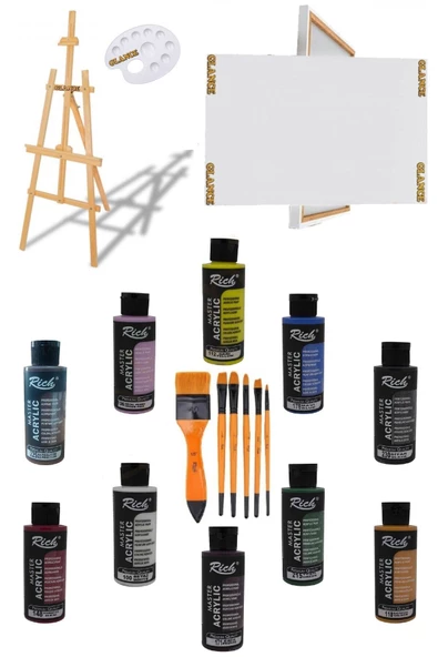 Ayaklı Şövale+50x70 Tuval10'lu Rich Akrilik120 Cc+6'lı Fırça Set ürün görseli 1