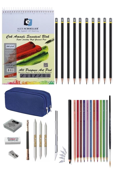 Alex Schoeller 200 Gr A5 Eskiz Defterli Karakalem Faber Watercolor Kuruboya Kalemi Çizim Eskiz Seti ürün görseli 1