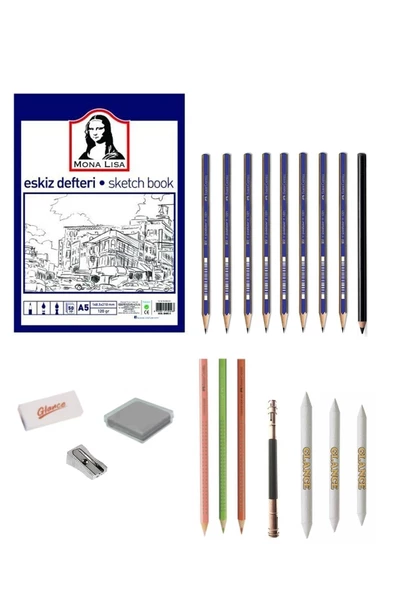 Südor Mona Lisa A5 Eskiz Defterli 8 Karakalem Ve Kuruboya Kalemi Çizim Eskiz Seti Pastel Dağıtıcı ürün görseli 1