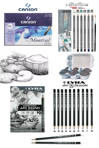 Canson Montval Lyra Art Design Dereceli Kalem 10'lu Cretacolor 6'lı Aquarell Sulandırılabilir Kalem ürün görseli 1