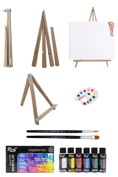 Açılır Kapanır Katlanır Mini Şövale 25x35 Tuval Rich Mastermix Akrilik Boya 6lı 60cc Başlangıç Seti. ürün görseli 1