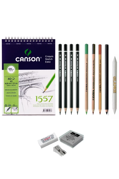 Canson 1557 Eskiz Defterli Lyra Karakalem Ve Kuruboya Kalemi Çizim Eskiz Seti ürün görseli 1