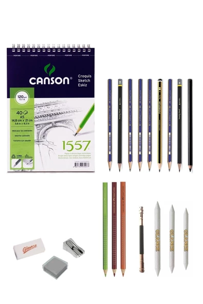 Canson 1557 Eskiz Defterli 8 Karakalem Ve Kuruboya Kalemi Çizim Eskiz Seti Kömür Kalem Uzatma ürün görseli 1