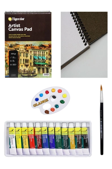 Tigertint Artist Canvas Pad Tuval Defter A4 10 Yaprak Fanart Academy Yağlı Boya Seti 12x12ml Set ürün görseli 1