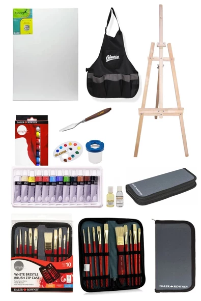 Daler Rowney Simply Yağlı Boya 12 Renk X 12 Ml 10`lu Çantalı Fırça Profesyonel Şövale Seti ürün görseli 1