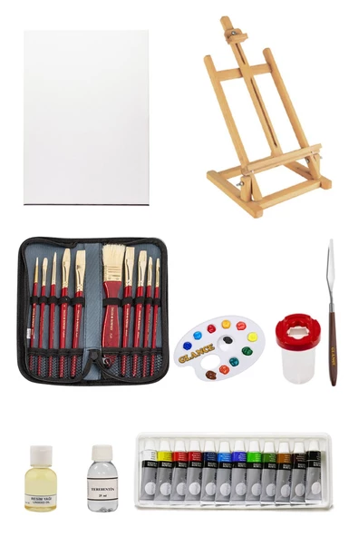 Daler Rowney Simply Yağlı Boya Seti 12x12ml Daler Rowney Fırça Seti 10'lu Masaüstü Şövale Seti ürün görseli 1