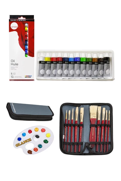 Daler Rowney Simply Yağlı Boya Seti 12x12ml Daler Rowney Simply Yağlı Boya Fırça Seti Çantalı 10'lu ürün görseli 1