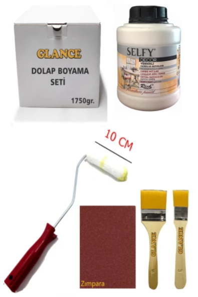 Rich Selfy Decor Dantel Kendinden Vernikli Boya 1750 GR Rulo Zımpara Fırça Mobilya Dolap Boyama Seti ürün görseli 1
