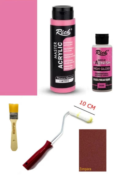 Rich Master Akrilik Boya Pembe 500 cc. Dolap Boyama + Mobilya Boyama Seti Parlak Vernik ürün görseli 1