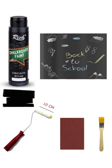 Rich Chalkboard Kara Tahta Boyası 500 Cc Siyah Rulo Zımpara Fırça Set ürün görseli 1