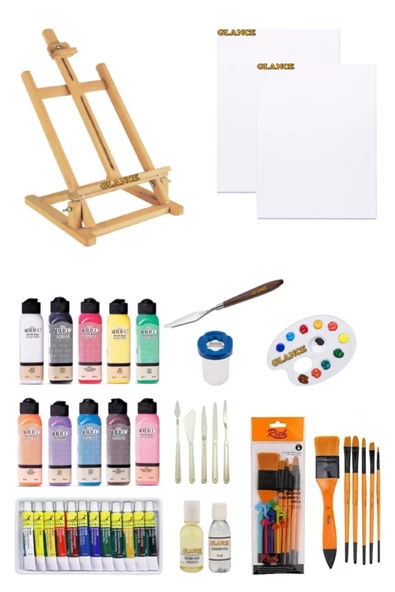 Artdeco 140 ml Akrilik Boya Fanart 12x12 ml Yağlı Boya Seti 35x50 Tuval Masaüstü Şövale Seti ürün görseli 1